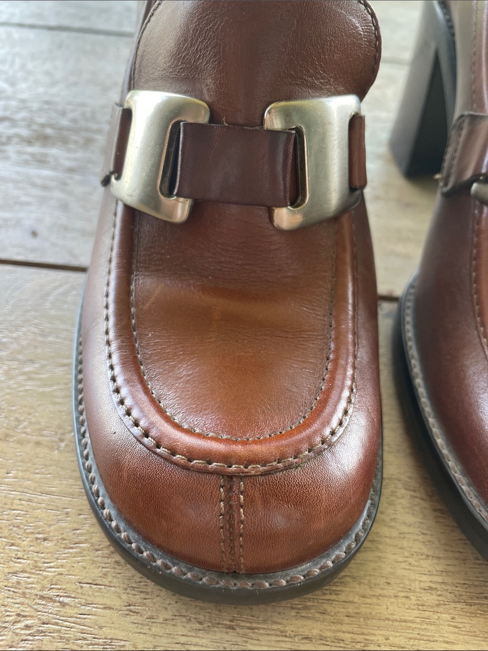 Vintage 90s Nine West Jenkins Brown Leather Chunky Heel Shoes Size 6M - Picture 13 of 14
